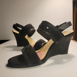 C&M Shoe Shoe Black Wedges Sz 8.5 Caroline